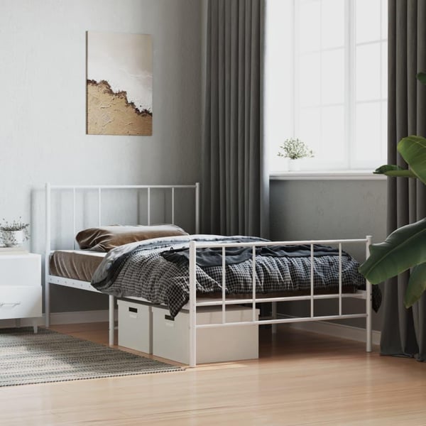 vidaXL Sengeramme med sengegavl og fotgavl hvit metall 100x200 cm