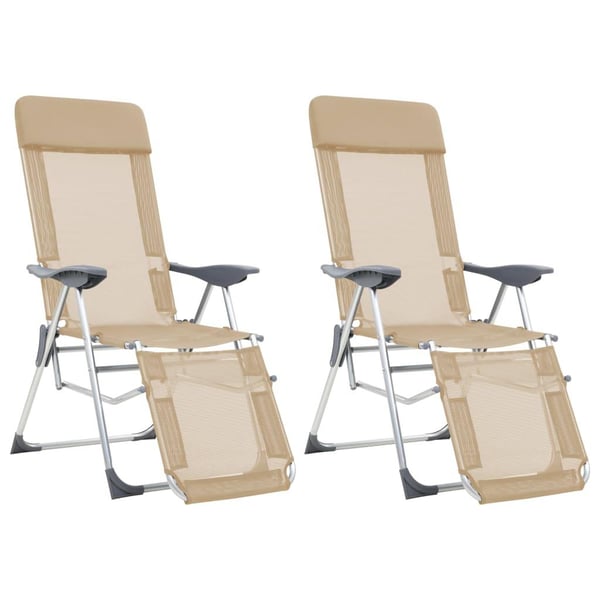 vidaXL Campingstoler sammenleggbare 2 stk med fotskammel tekstil kremhvit