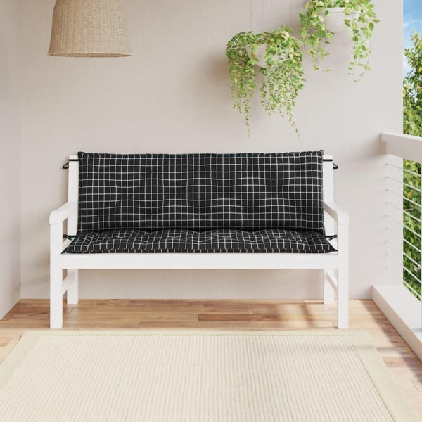 vidaXL hynder til havebænke 2 stk. 150x50x7 cm stof ternet sort