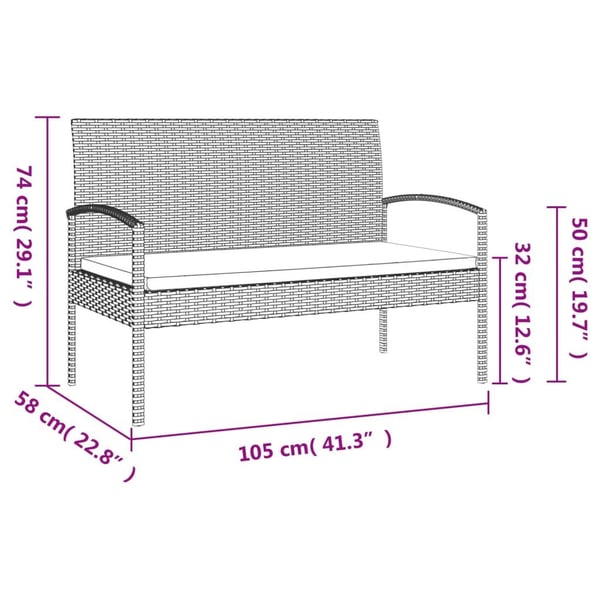 vidaXL havebænk med hynde 105 cm polyrattan sort