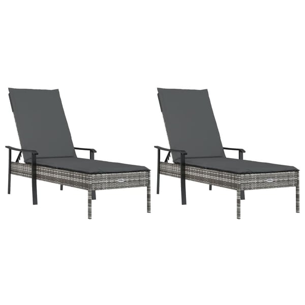 vidaXL liggestole 2 stk. med hynder og bord polyrattan grå