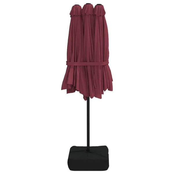 vidaXL Dobbel hageparasoll med LED-lys vinrød 449x245 cm