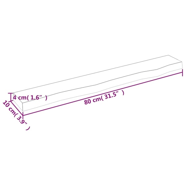 vidaXL væghylde 80x10x4 cm ubehandlet massivt egetræ