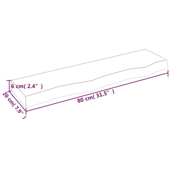 vidaXL væghylde 80x20x6 cm ubehandlet massivt egetræ