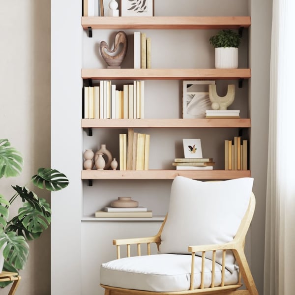 vidaXL væghylde 80x30x(2-6) cm ubehandlet massivt egetræ