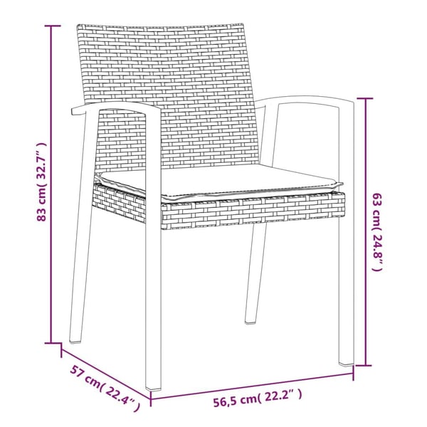 vidaXL havestole med hynder 2 stk. 56,5x57x83 cm polyrattan sort