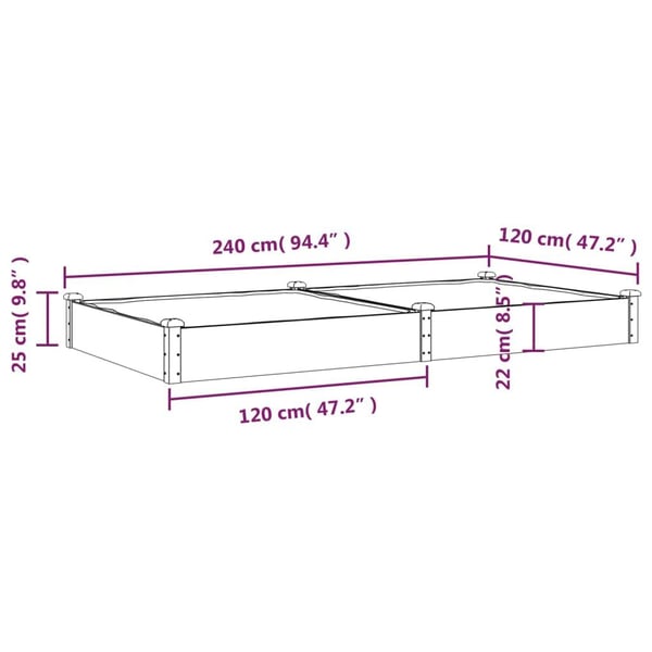 vidaXL Plantekasse med foring brun 240x120x25 cm heltre gran
