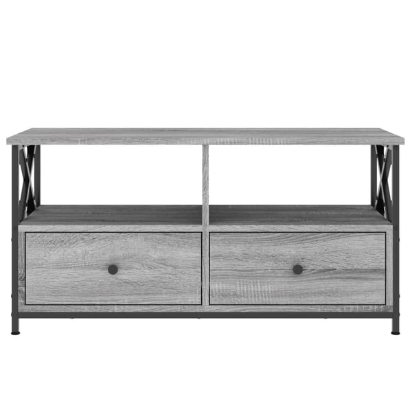 vidaXL TV-taso 90x33x45 cm tekninen puu ja rauta harmaa sonoma-tammi