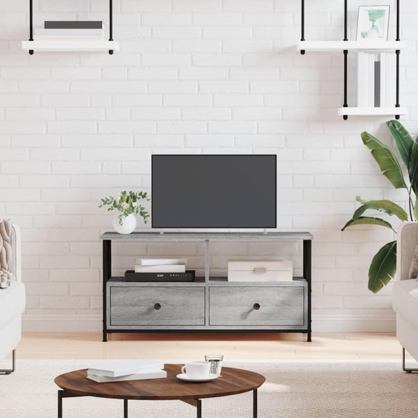 vidaXL TV-taso 90x33x45 cm tekninen puu ja rauta harmaa sonoma-tammi
