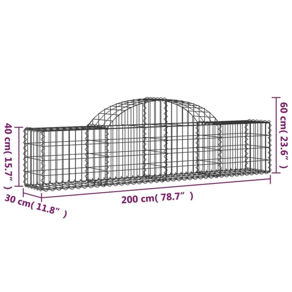 vidaXL Gabion bueformet 13 stk 200x30x40/60 cm galvanisert jern
