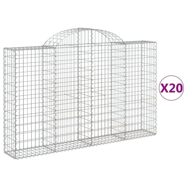 vidaXL buede gabionkurve 20 stk. 200x30x120/140 cm galvaniseret jern
