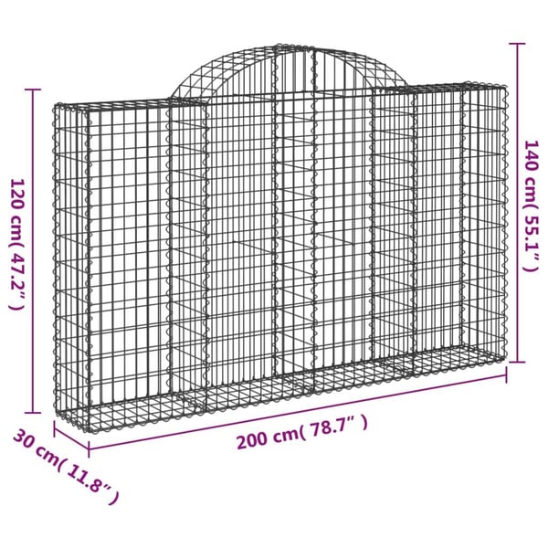 vidaXL Gabioner bueformede 15 stk 200x30x120/140 cm galvanisert jern
