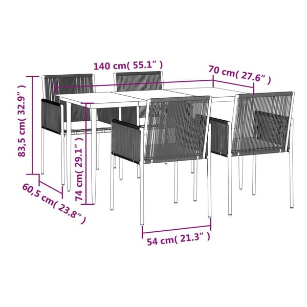 vidaXL spisebordssæt til haven 5 dele m. hynder polyrattan + stål sort
