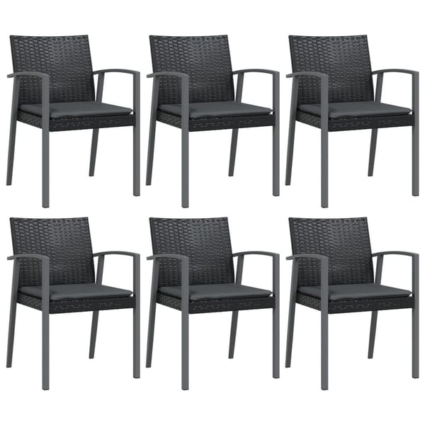 vidaXL havestole med hynder 6 stk. 56,5x57x83 cm polyrattan sort