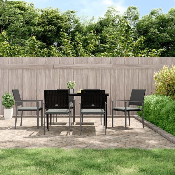 vidaXL havestole med hynder 6 stk. 54x62,5x89 cm polyrattan sort