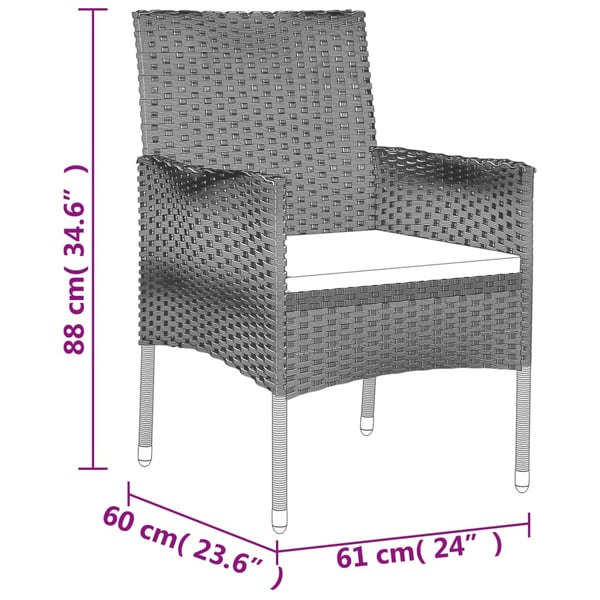 vidaXL spisebordssæt til haven 9 dele med hynder polyrattan sort
