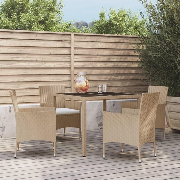 vidaXL spisebordssæt til haven 5 dele med hynder polyrattan beige