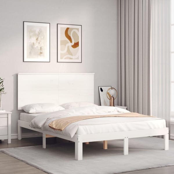 vidaXL Sengeramme med sengegavl hvit 140x200 cm massivt tre