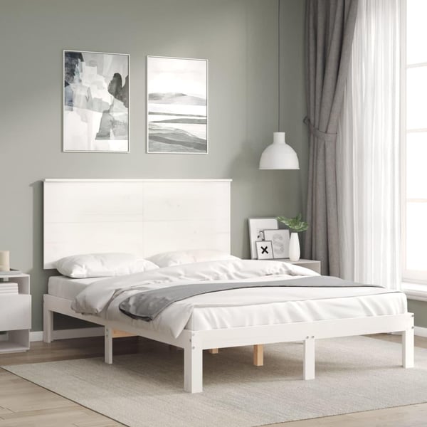 vidaXL Sengeramme med sengegavl hvit 140x200 cm massivt tre