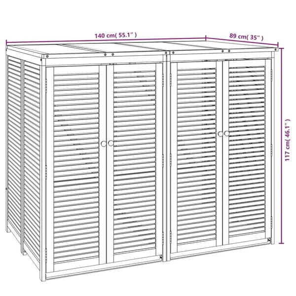 vidaXL Dobbelt søppelskur 140x89x117 cm heltre akasie