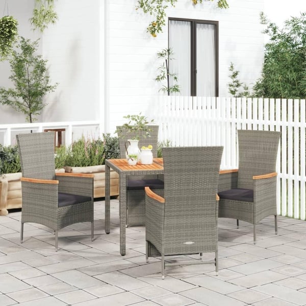 vidaXL spisebordssæt til haven 5 dele med hynder polyrattan grå