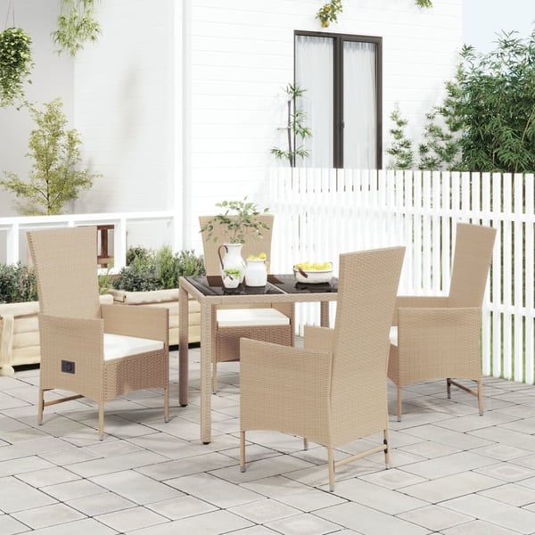 vidaXL spisebordssæt til haven 5 dele med hynder polyrattan beige