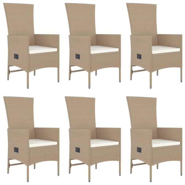 vidaXL spisebordssæt til haven 7 dele med hynder polyrattan beige
