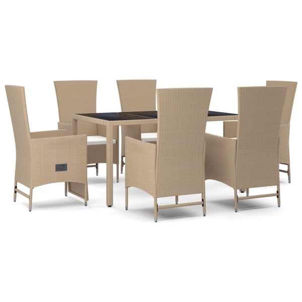 vidaXL spisebordssæt til haven 7 dele med hynder polyrattan beige