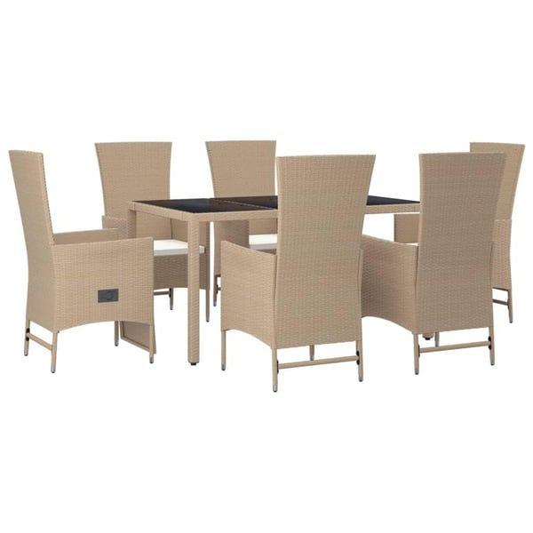 vidaXL spisebordssæt til haven 7 dele med hynder polyrattan beige