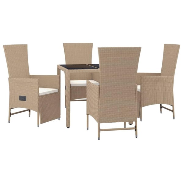 vidaXL spisebordssæt til haven 5 dele med hynder polyrattan beige