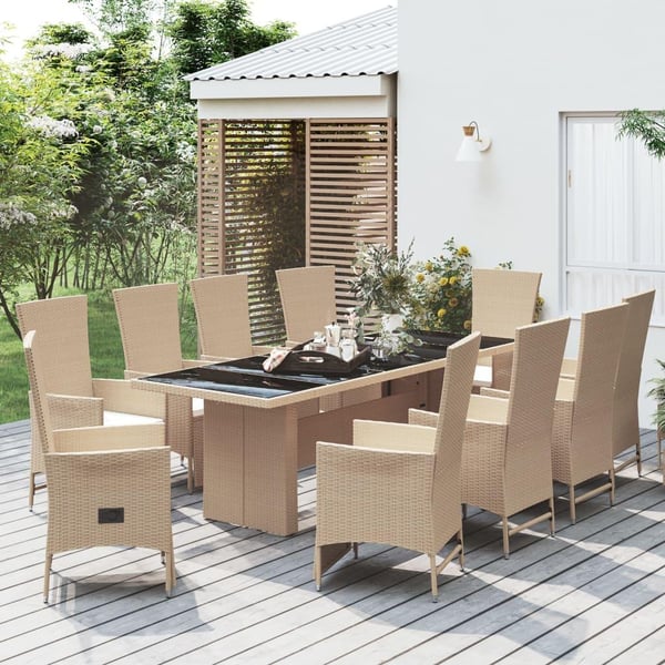 vidaXL spisebordssæt til haven 11 dele med hynder polyrattan beige