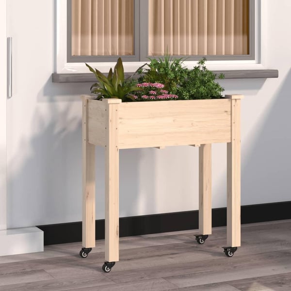 vidaXL Plantekasse på hjul med fôr 71x37x80 cm heltre gran