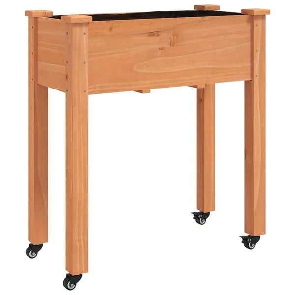 vidaXL Plantekasse på hjul med fôr brun 71x37x80 cm heltre gran