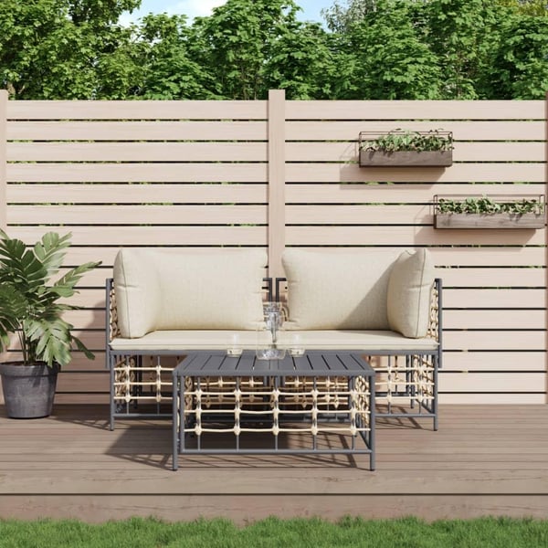 vidaXL loungesæt til haven 3 dele med hynder polyrattan antracitgrå