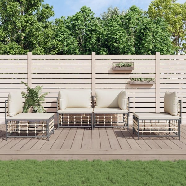 vidaXL loungesæt til haven 4 dele med hynder polyrattan antracitgrå