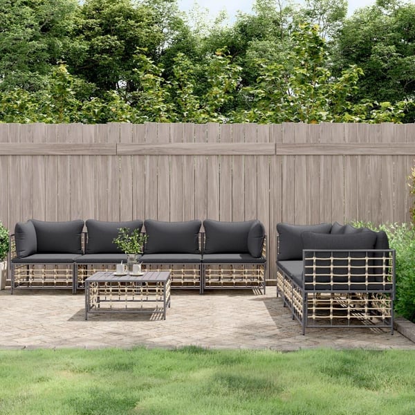 vidaXL loungesæt til haven 8 dele med hynder polyrattan antracitgrå