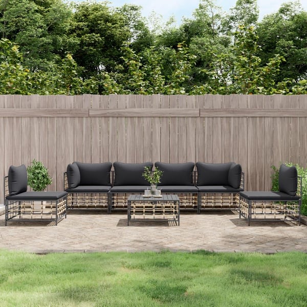 vidaXL loungesæt til haven 7 dele med hynder polyrattan antracitgrå