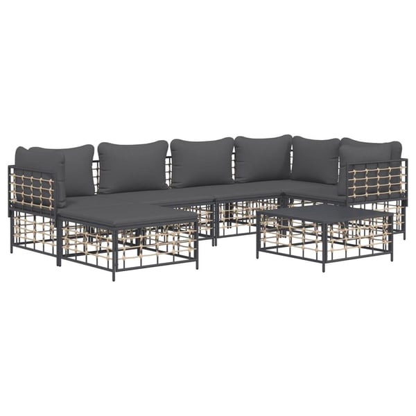 vidaXL loungesæt til haven 7 dele med hynder polyrattan antracitgrå