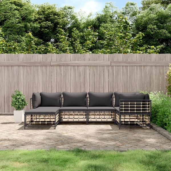 vidaXL loungesæt til haven 6 dele med hynder polyrattan antracitgrå