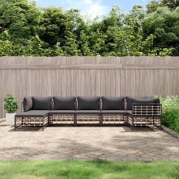 vidaXL loungesæt til haven 7 dele med hynder polyrattan antracitgrå