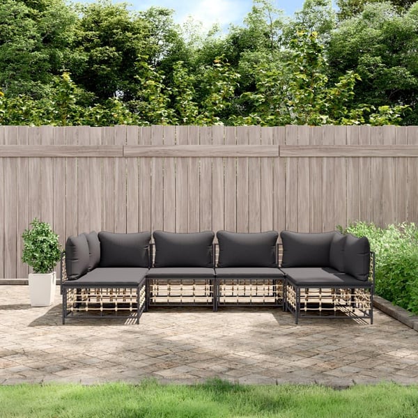 vidaXL loungesæt til haven 6 dele med hynder polyrattan antracitgrå