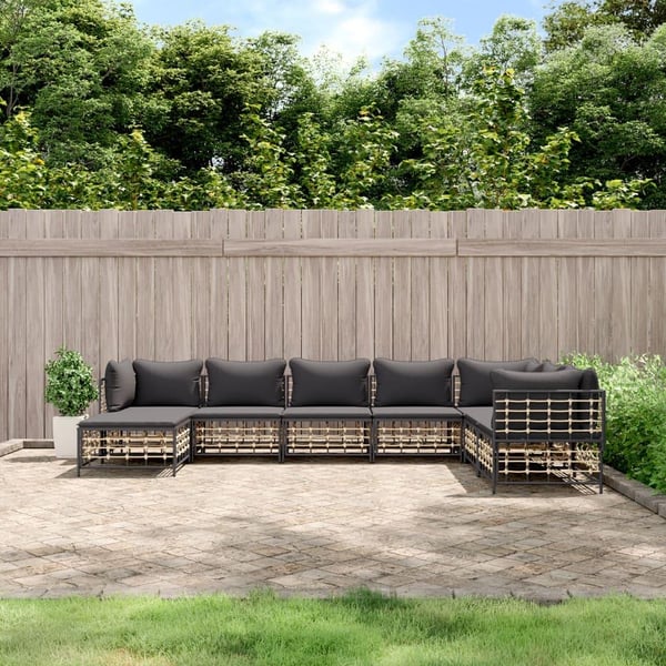 vidaXL loungesæt til haven 8 dele med hynder polyrattan antracitgrå