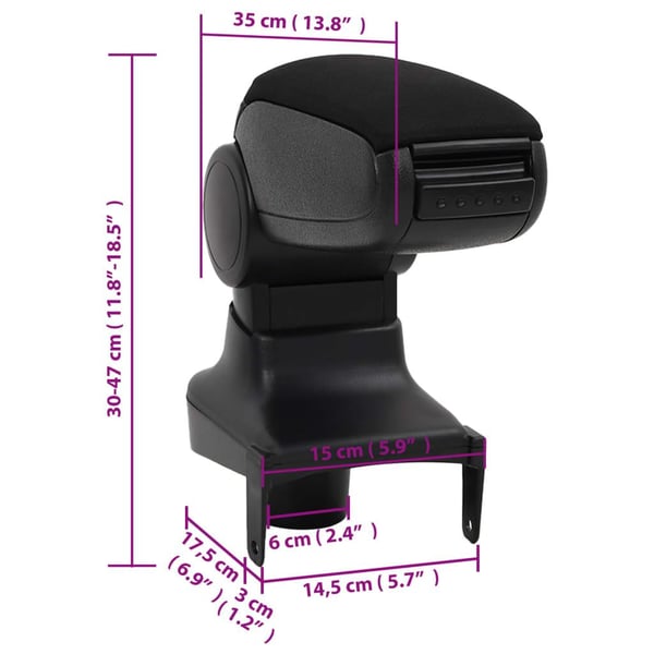 vidaXL armlæn til bil 15x35x(30-47) cm ABS sort