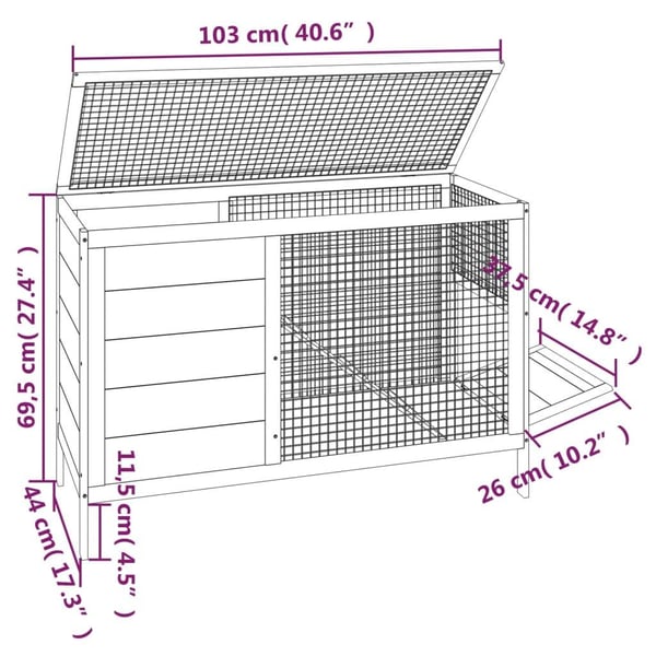 vidaXL Kaninbur brun 103x44x69,5 cm heltre furu
