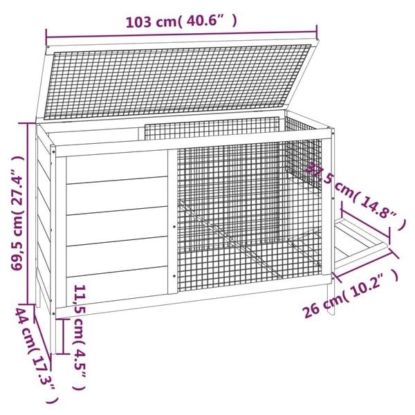 vidaXL Kaninbur mocca 103x44x69,5 cm heltre furu