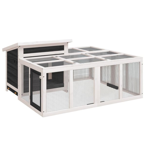 vidaXL kaninbur 144x123x67,5 cm massivt fyrretræ grå