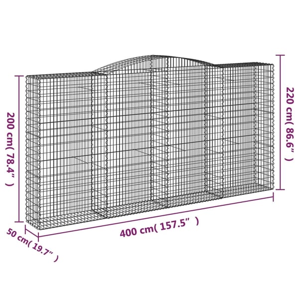 vidaXL Gabionkurver buede 15 stk 400x50x200/220 cm galvanisert jern
