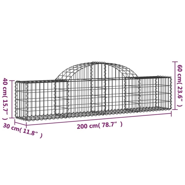 vidaXL Gabionkurver buede 25 stk 200x30x40/60 cm galvanisert jern