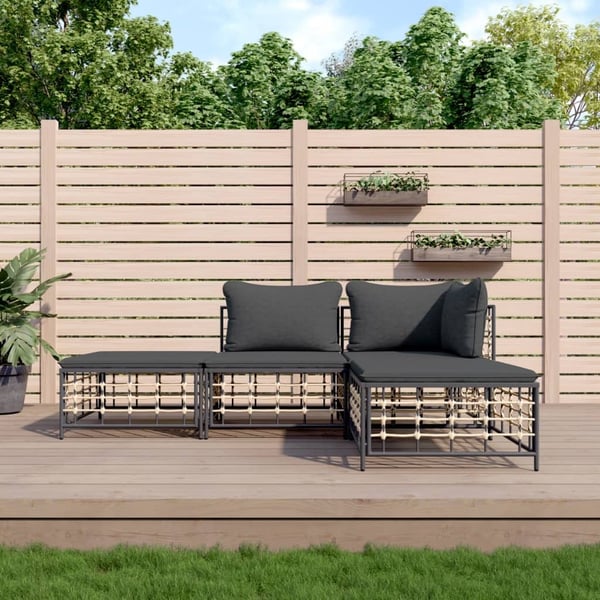 vidaXL loungesæt til haven 4 dele med hynder polyrattan antracitgrå