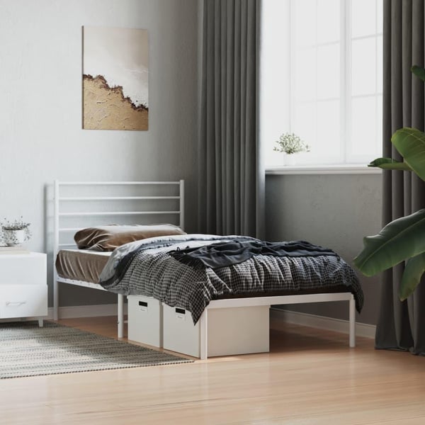 vidaXL Sengeramme i metall med hodegavl hvit 107x203 cm